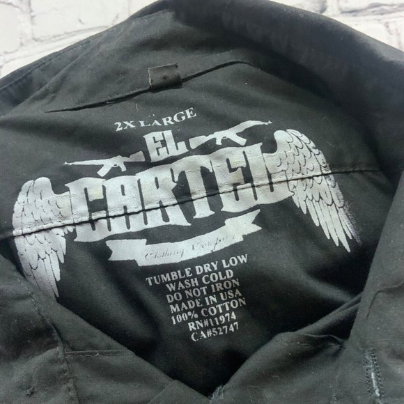 El Cartel Graphic Print Shirt Button Up Mens Sz 2XL Black Unique Rare Print - Picture 4 of 4